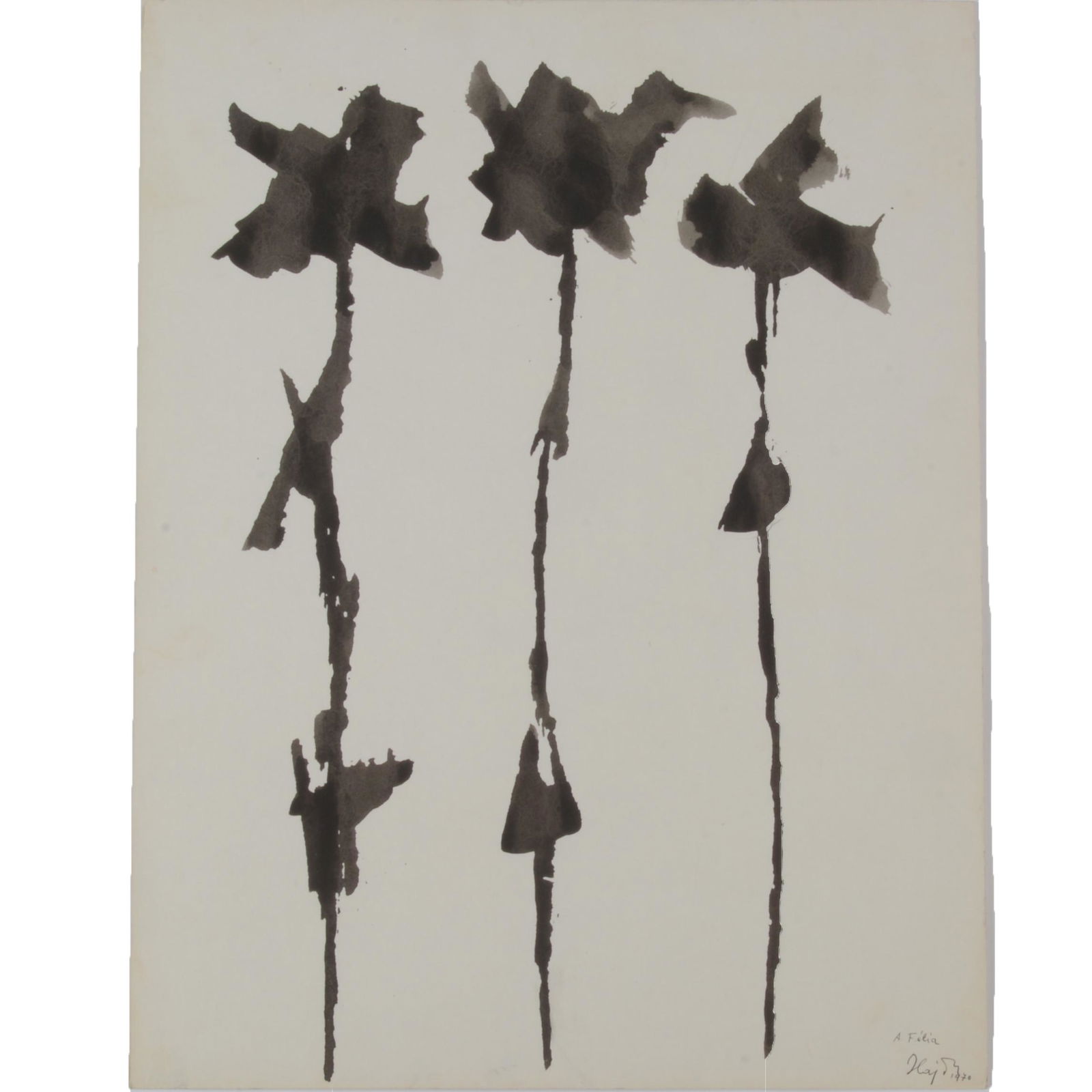 Etienne Hajdu 'Untitled, flowers' ink wash (1 of 3)
