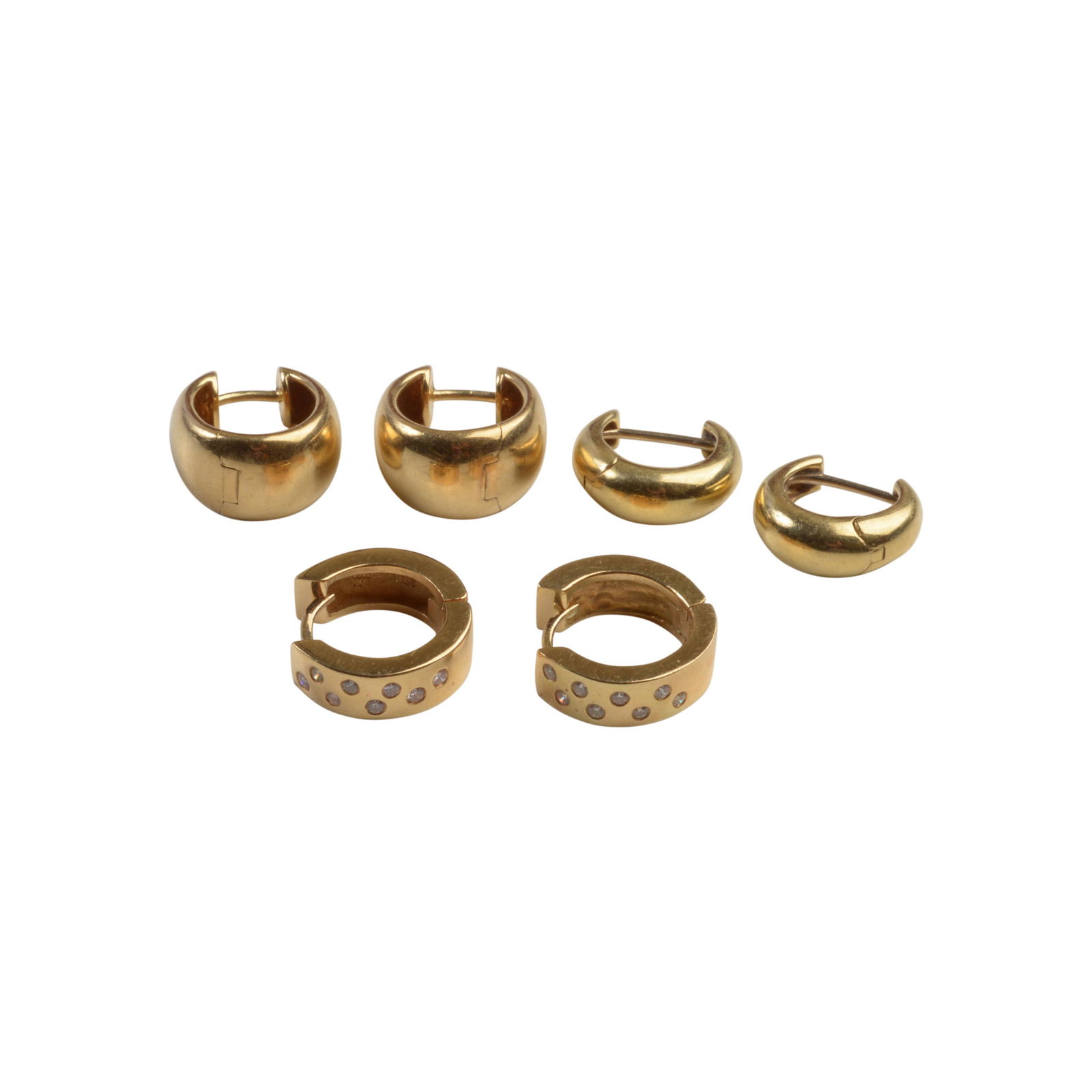 Collection of Three Pairs of Diamond, 18k Yellow Gold (1 of 4)