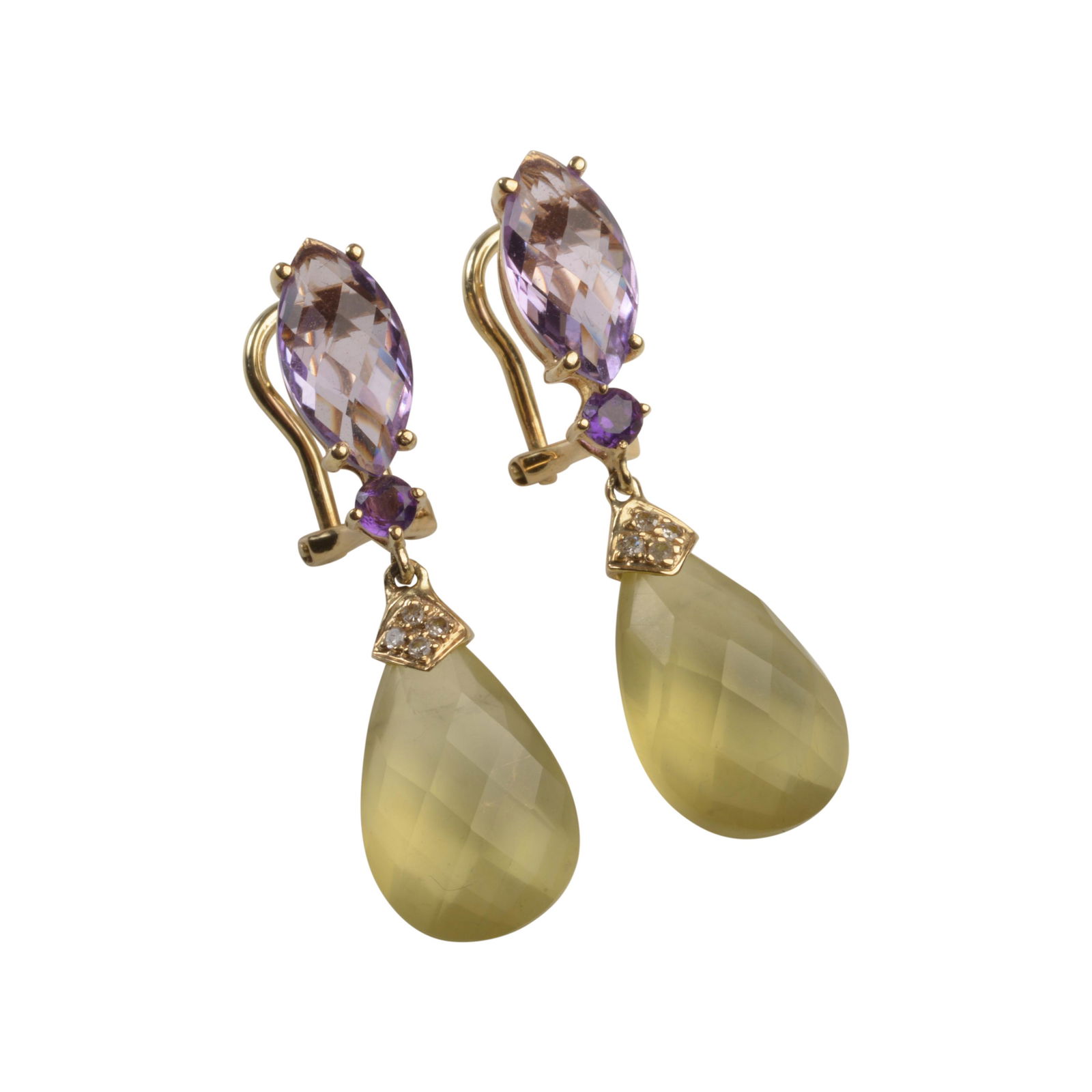 Pair of Multi-Stone, Diamond, 14k Yellow Gold Drop (1 of 3)