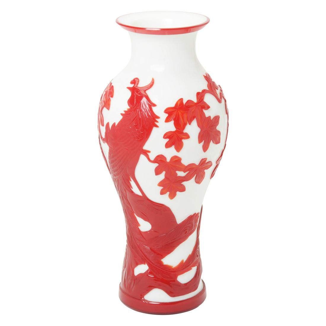 Large Chinese Peking Glass Overlay Phoenix Vase. (1 of 3)