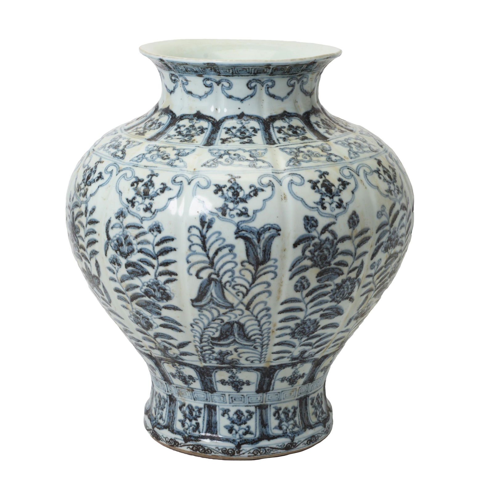 Chinese Large Blue and White Lobed Jar. (1 of 3)