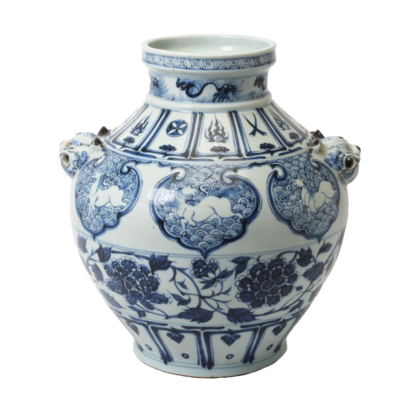 Blue and White Jar with Foo Dog Handles. (1 of 3)