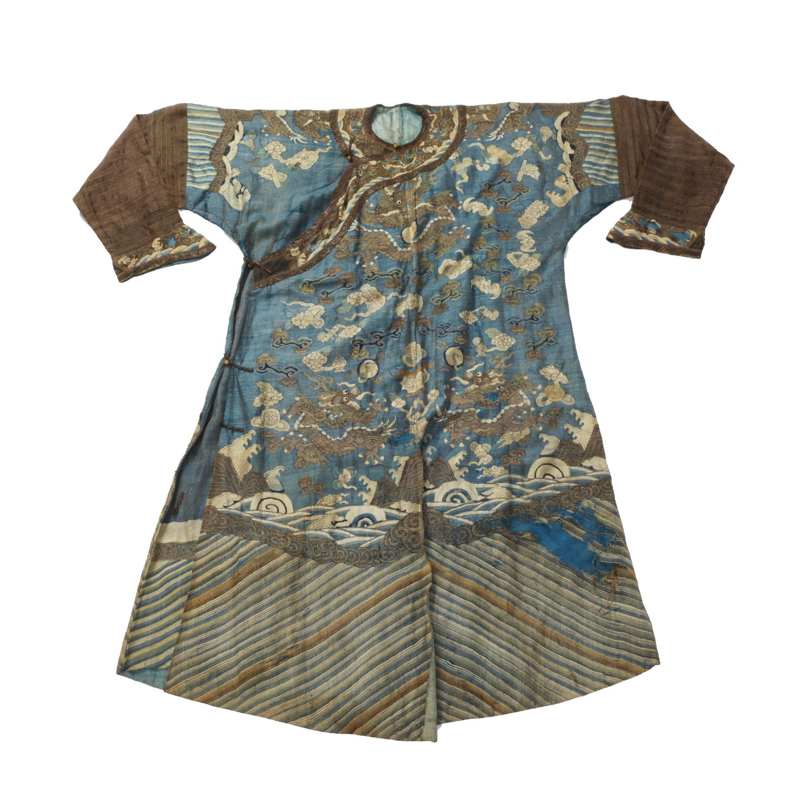 Chinese Blue-Ground Kesi Silk Dragon Robe. (1 of 2)