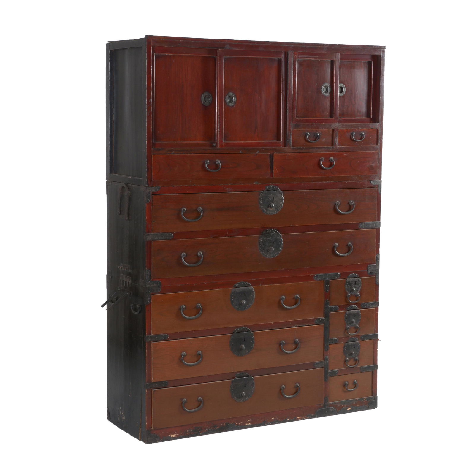 Japanese Two-Section Lacquered Pinewood Tansu. (1 of 5)