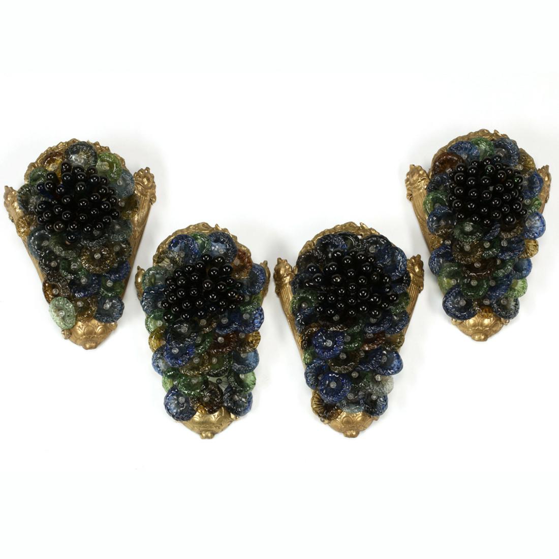 Set of Four Dore Bronze and Glass Sconces. (1 of 1)