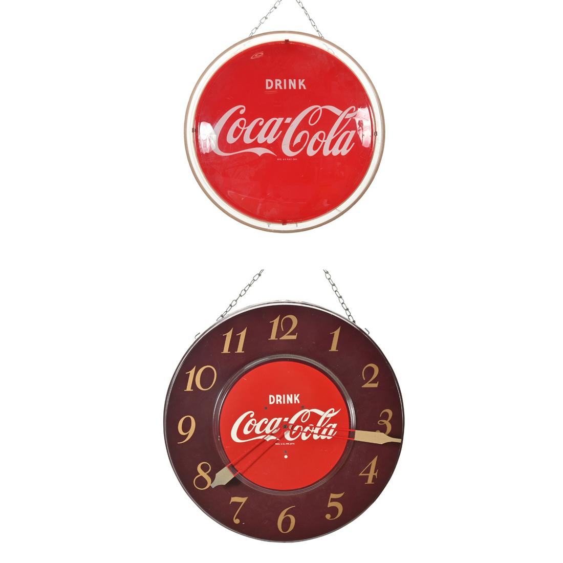 Two Coca-Cola Advertising Articles: Sign and Clock. (1 of 3)
