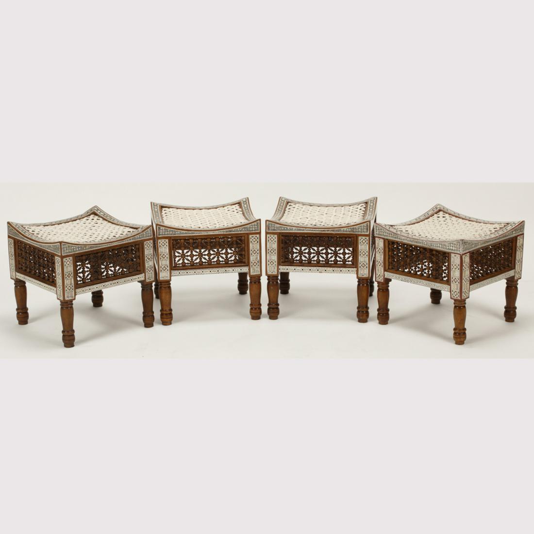 Set of Four Moorish Style Inlaid Stools. (1 of 2)
