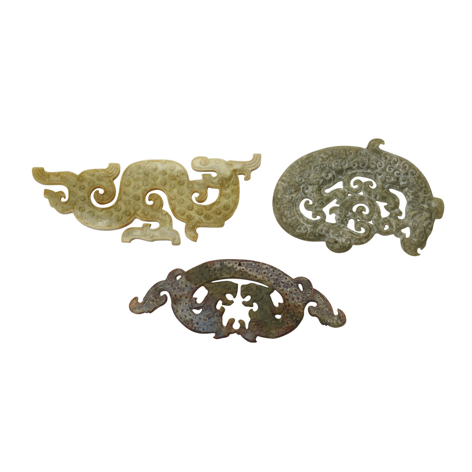 Three Warring State Style Dragon Jade Pendants. (1 of 4)