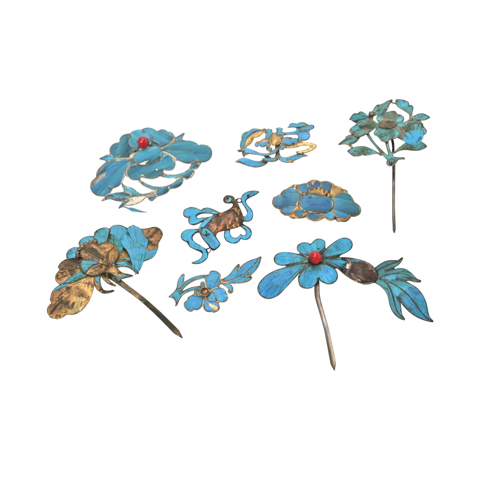 Group of Kingfisher Feather Ornaments. (1 of 3)