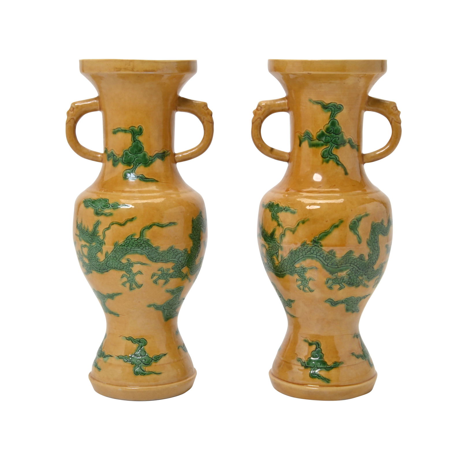 Pair of Chinese Green Enameled 'Dragon' Vase. (1 of 3)
