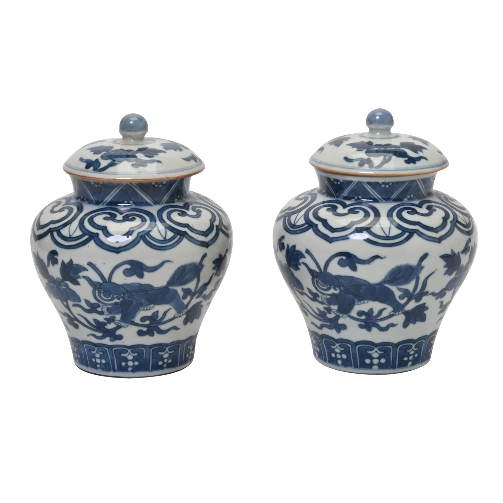 Pair of Chinese Blue and White Porcelain Jars. (1 of 3)