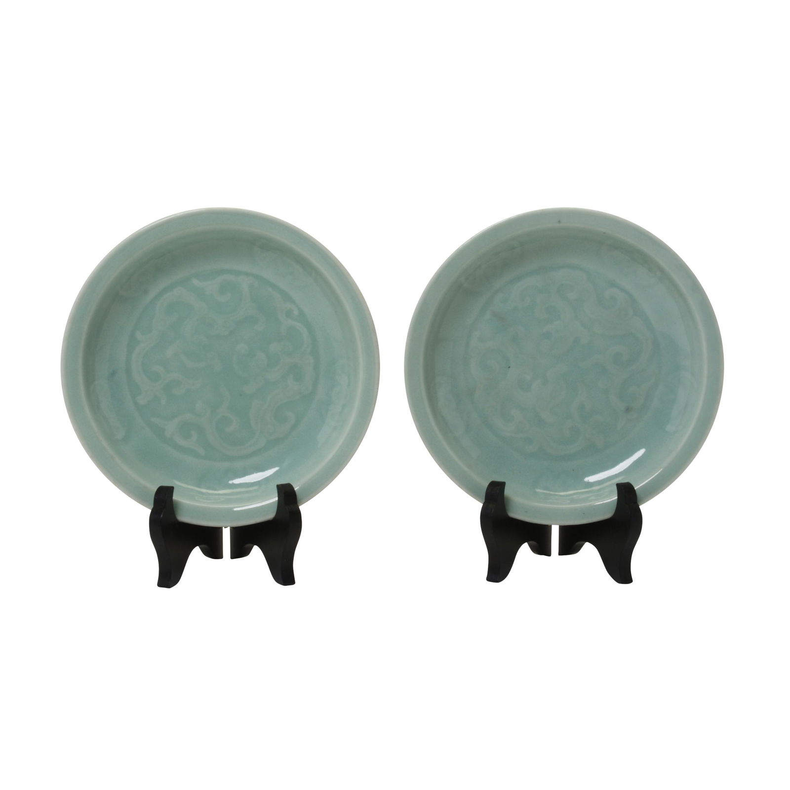 Pair of Chines Celadon 'Dragon' Dishes, Qianlong Mark. (1 of 2)
