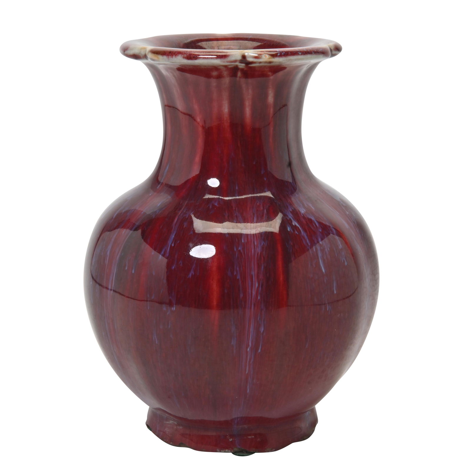 Chinese Flambe Glazed Lobed Vase. (1 of 2)