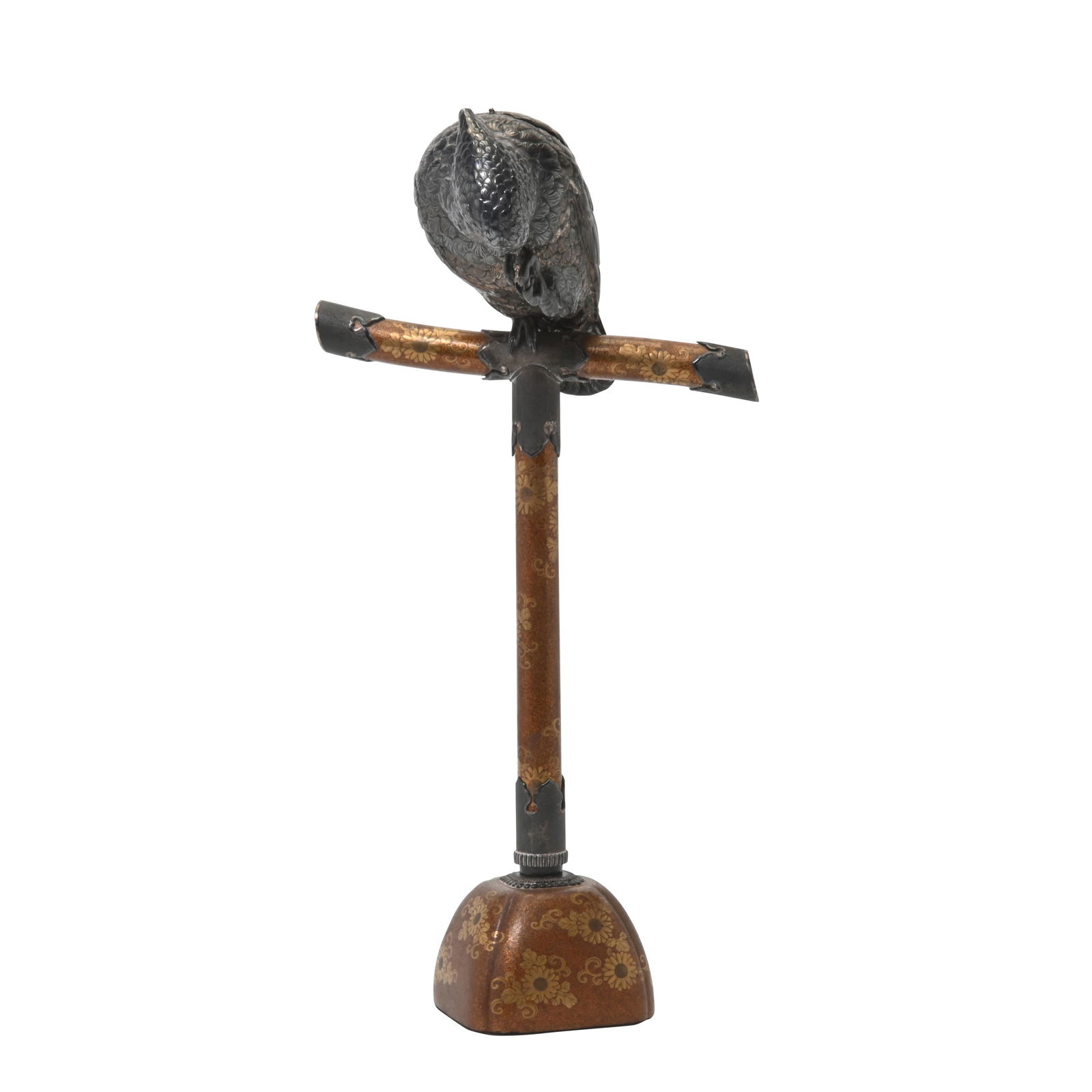 Japanese Silvered Copper Parrot on Stand. (1 of 3)