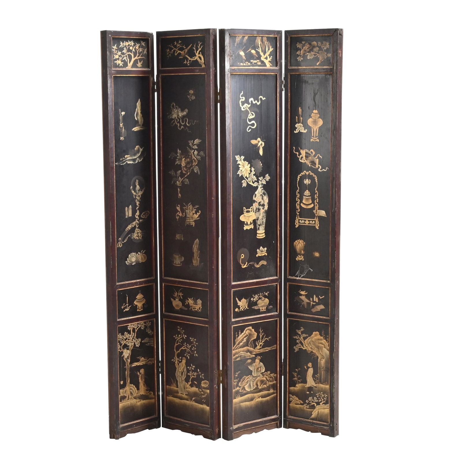 Chinese Four-Panel Painted and Inscribed Wood Floor (1 of 3)