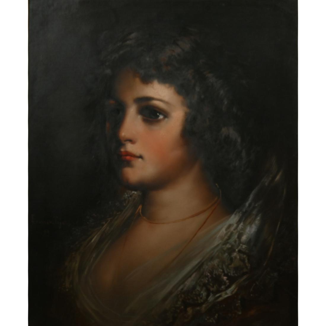 Framed Painting on Canvas, Woman's Portrait, Signed (1 of 5)