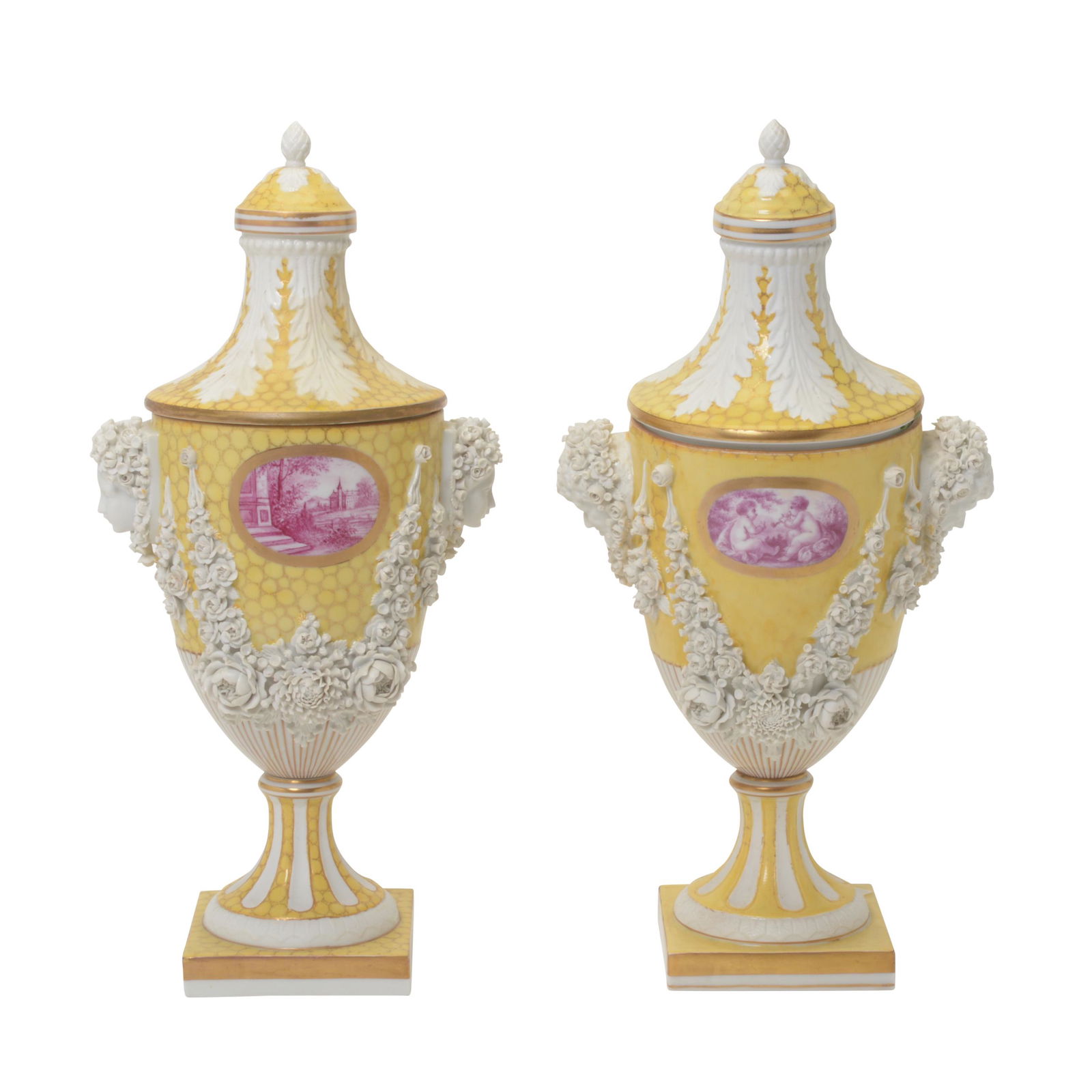 Pair of Samson Porcelain Yellow Ground Vases and Covers (1 of 4)