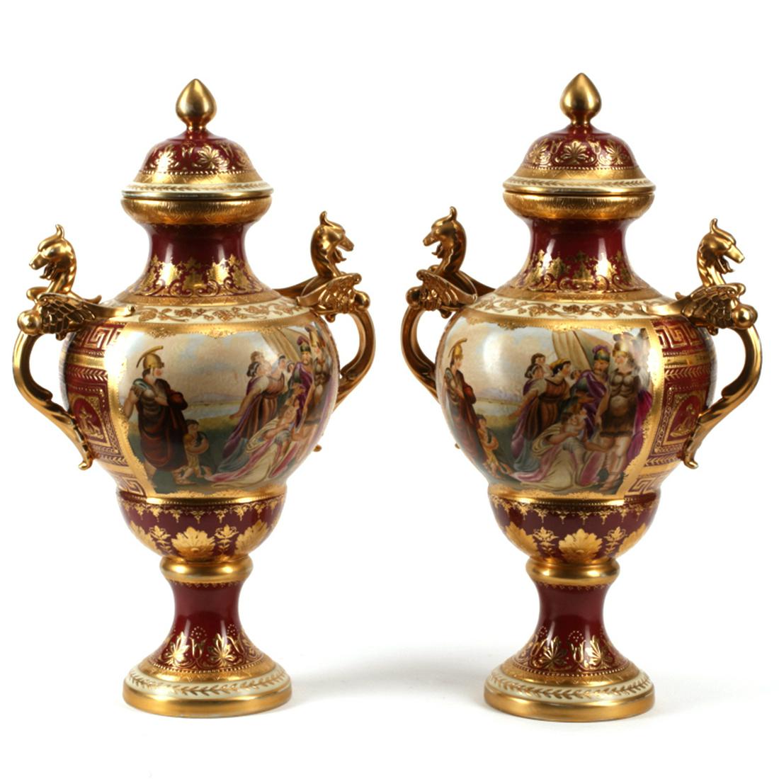 Pair of Royal Vienna Style Porcelain Urns with Covers. (1 of 1)