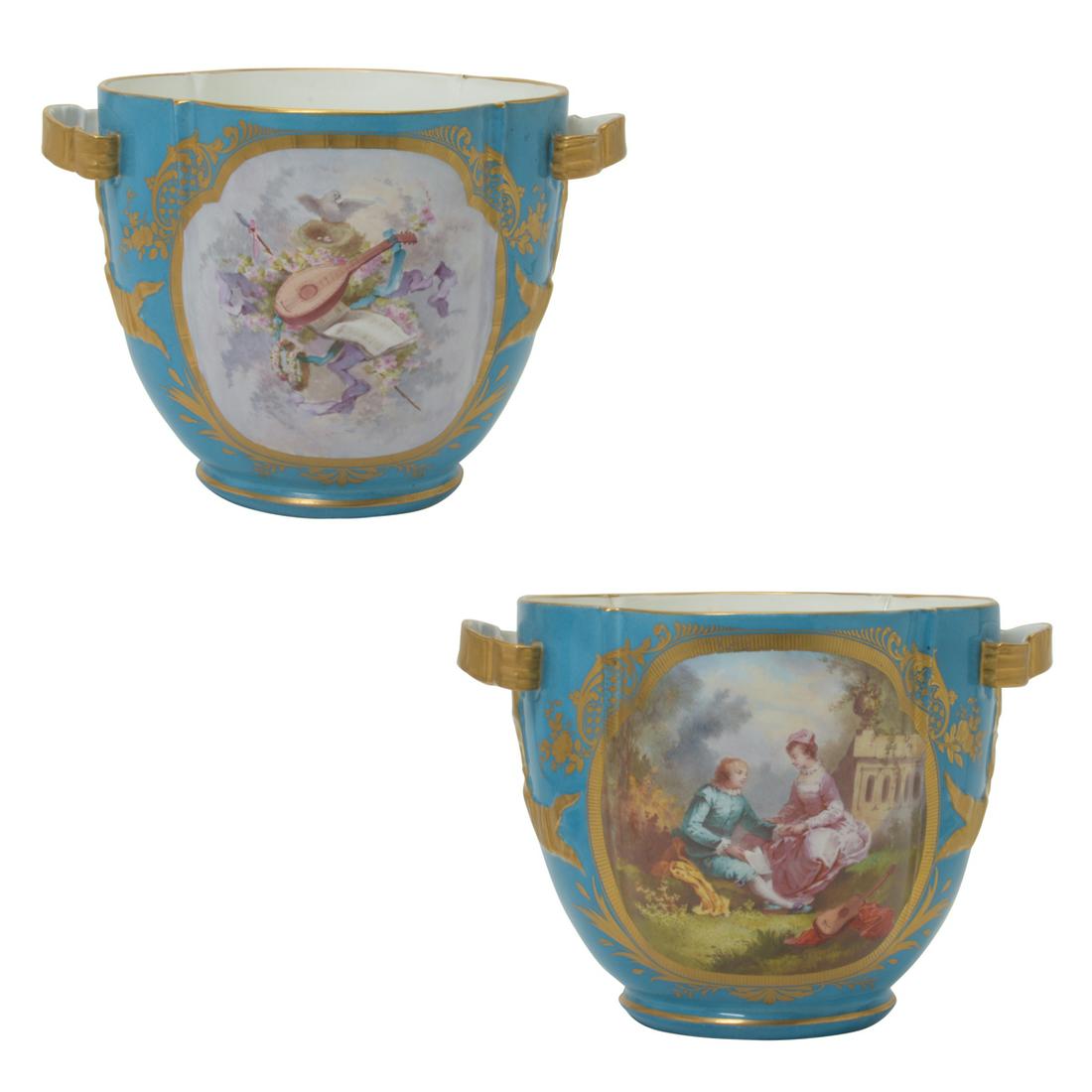 Pair of English Sevres Style Porcelain Bottle Coolers. (1 of 5)