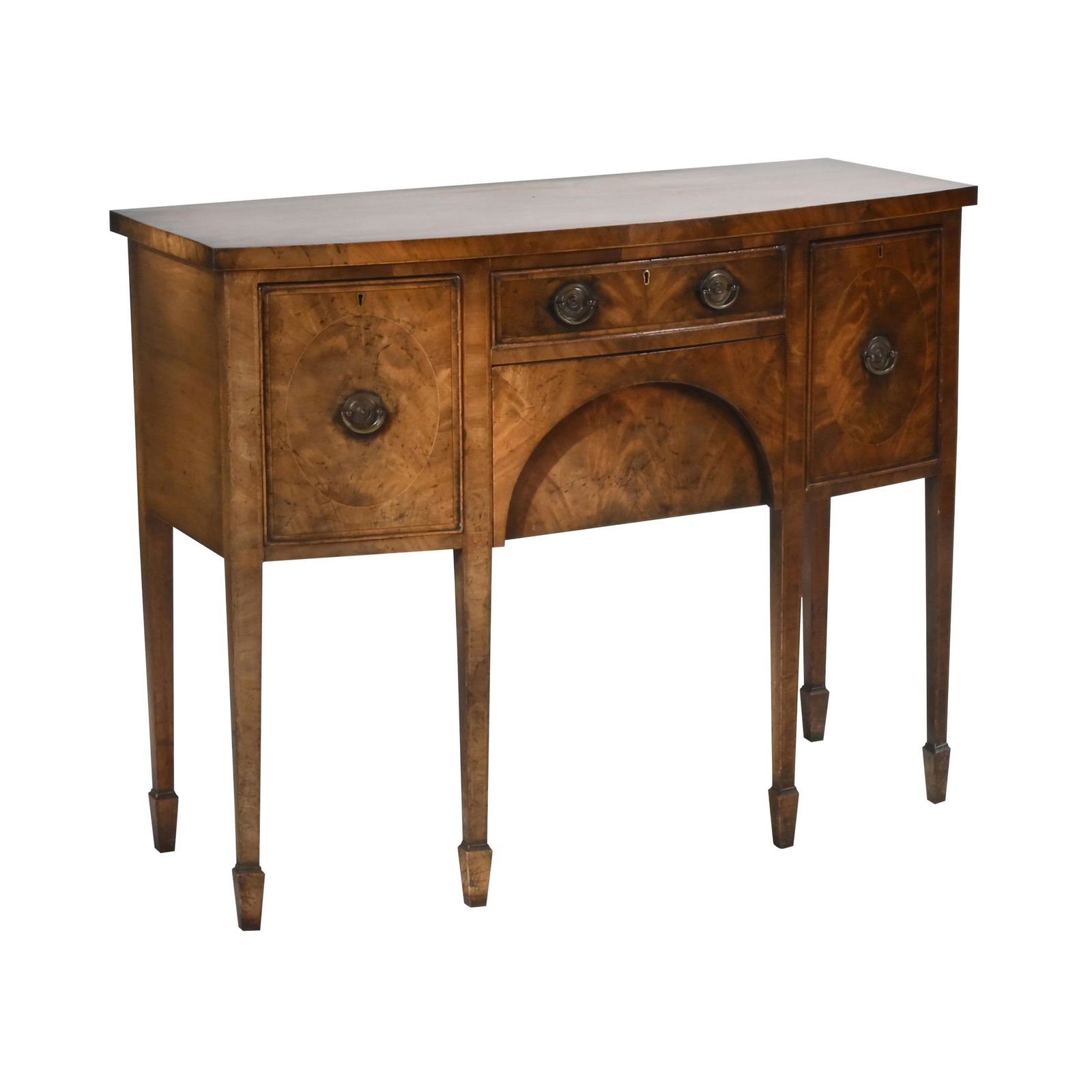 George III English Mahogany Inlaid Bow Front Sideboard. (1 of 3)