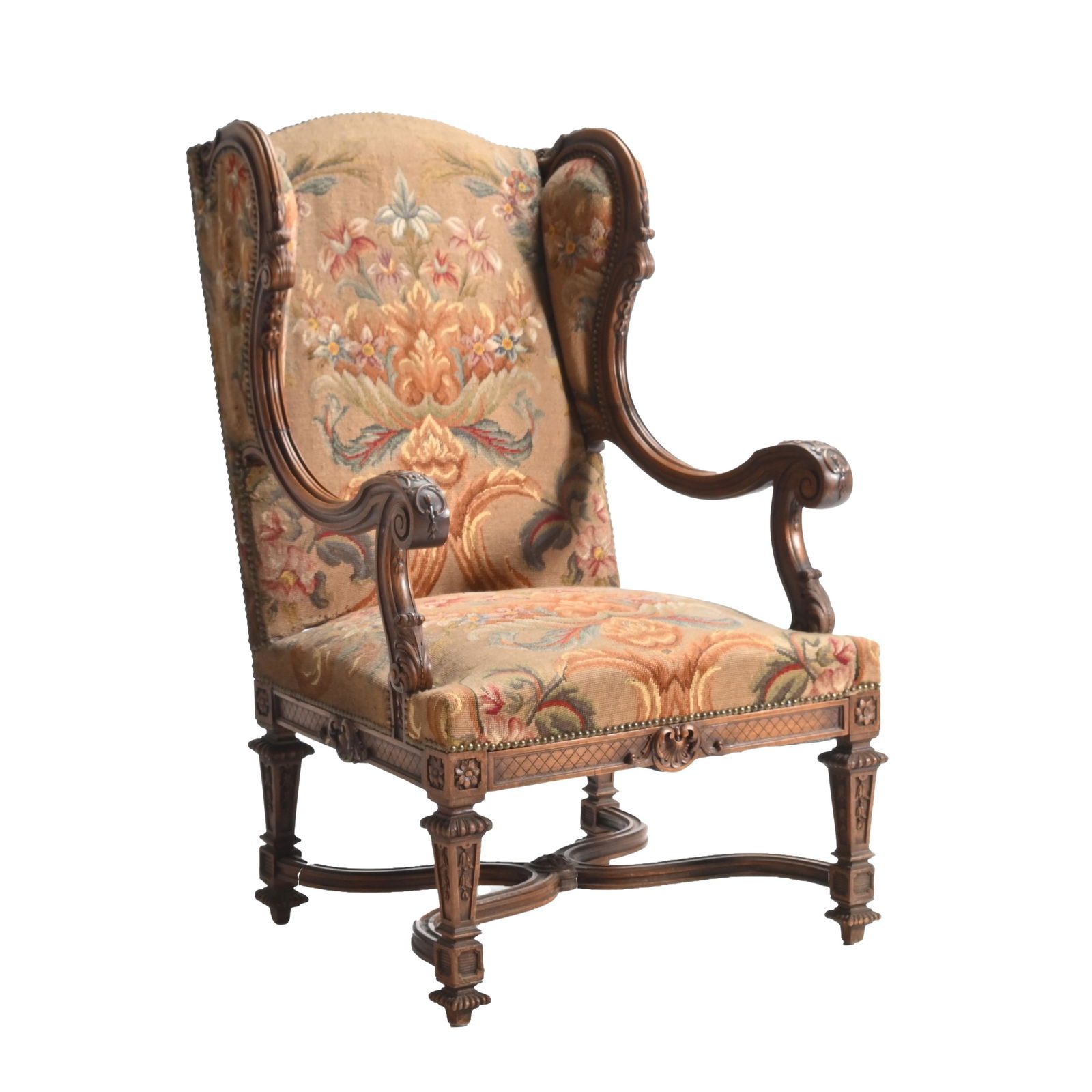 Louis XIV Style Throne Chair with Needlepoint (1 of 5)