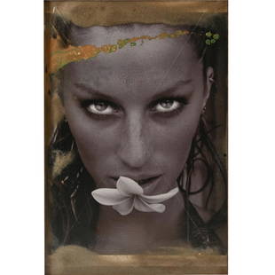 Raphael Mazzucco "Gisele Bundchen, Barbados" mixed: RAPHAEL MAZZUCCO (Canadian, b. 1965) "Gisele Bundchen, Barbados," 2006 mixed media photograph with resin and found objects, image: 36 x 24 inches; overall with frame: 42.25 x 32.75 inches Provenance: