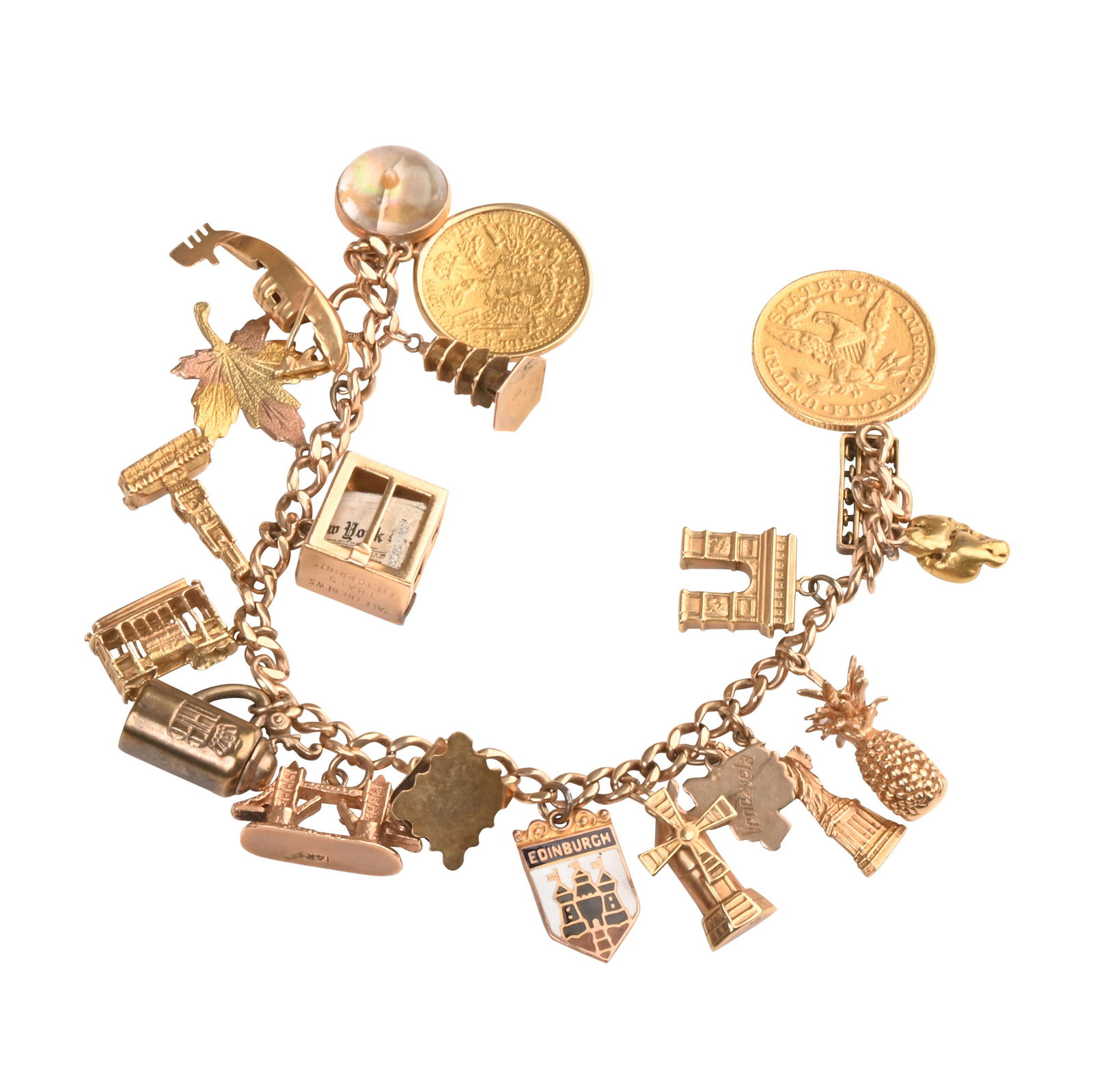 Enamel, Gold Charm Bracelet with Loose Charm. (1 of 4)