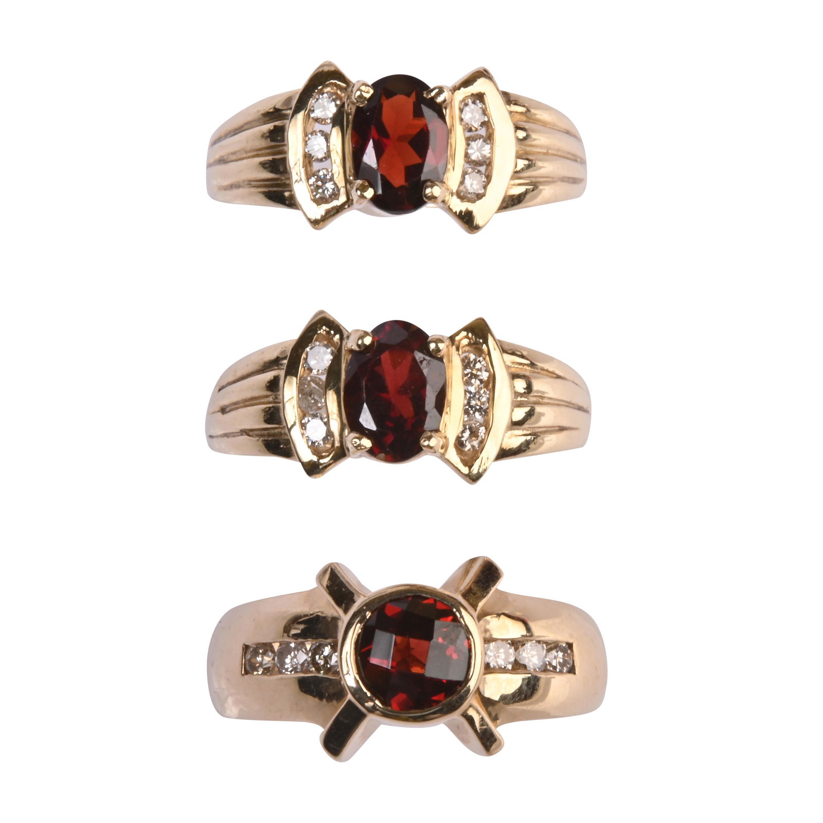 Collection of Three Garnet, Diamond, 14k Yellow Gold (1 of 4)