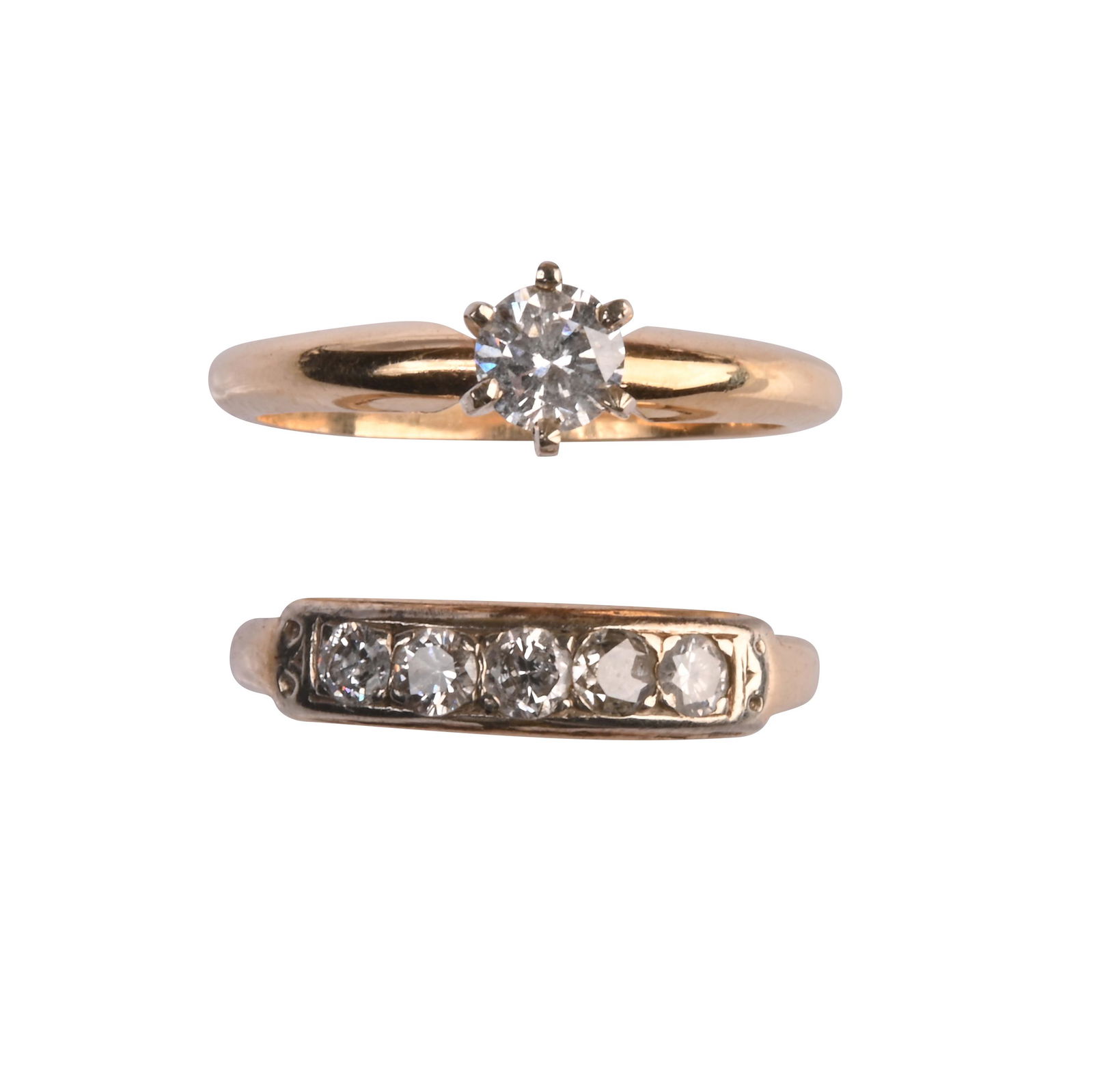 Diamond, 14k Yellow Gold Wedding Ring Set. (1 of 3)