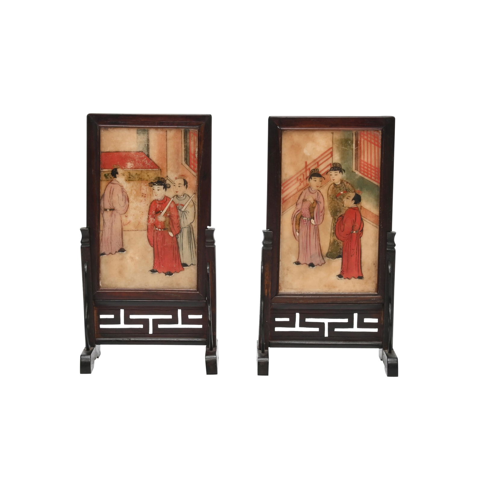 Pair of Chinese Painted Marble Table Screens. (1 of 2)