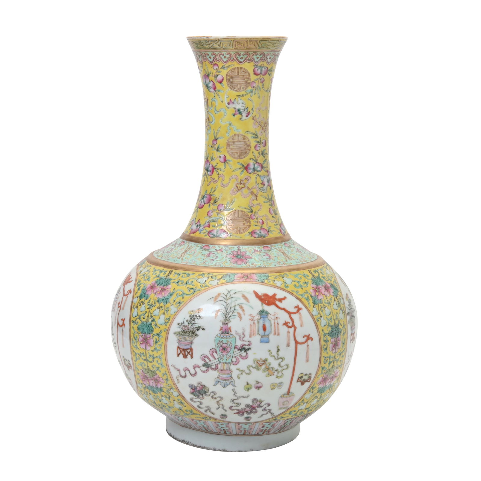 Yellow-Ground Famille Rose Porcelain Vase. (1 of 2)