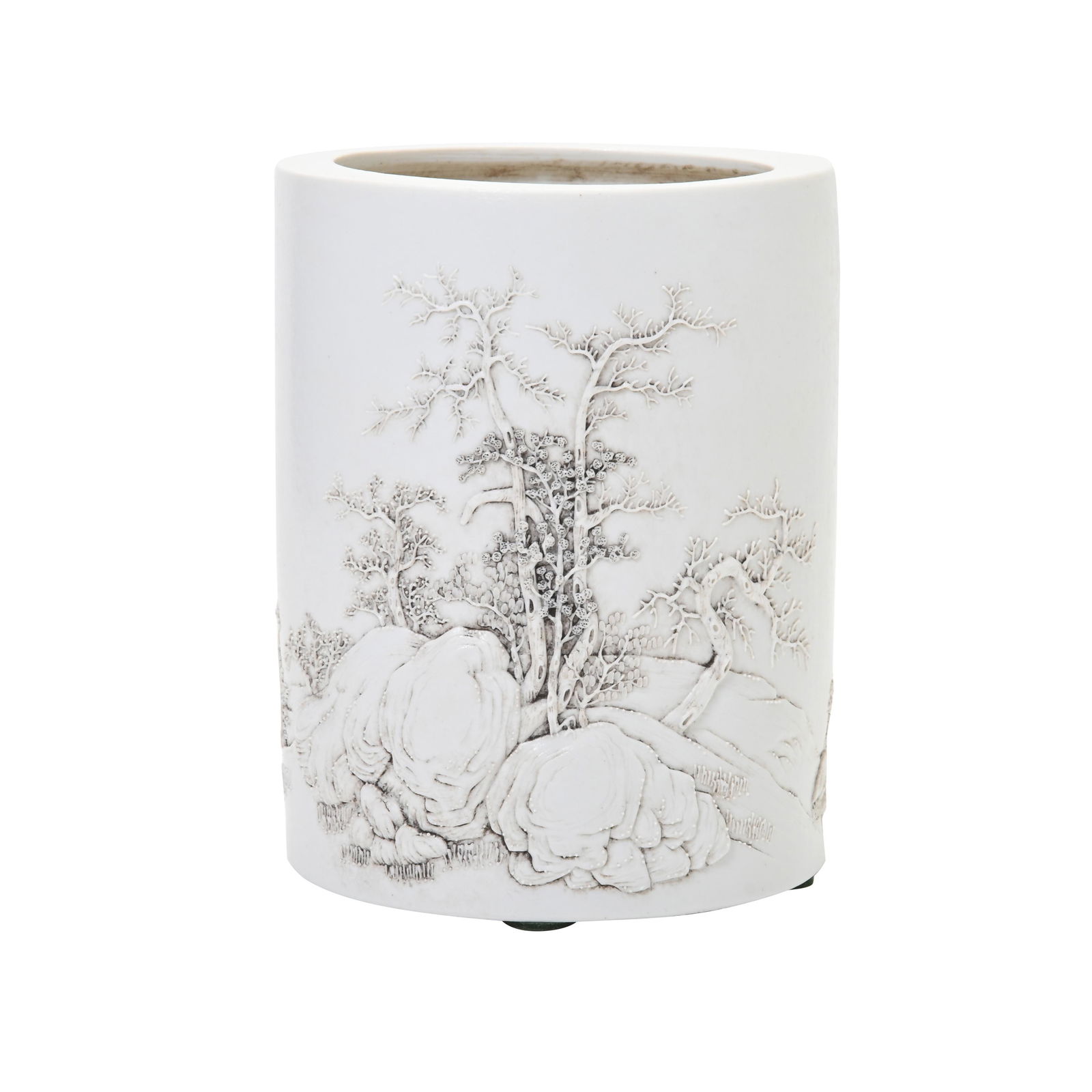 Chinese Carved White Biscuit Brush Pot. (1 of 2)