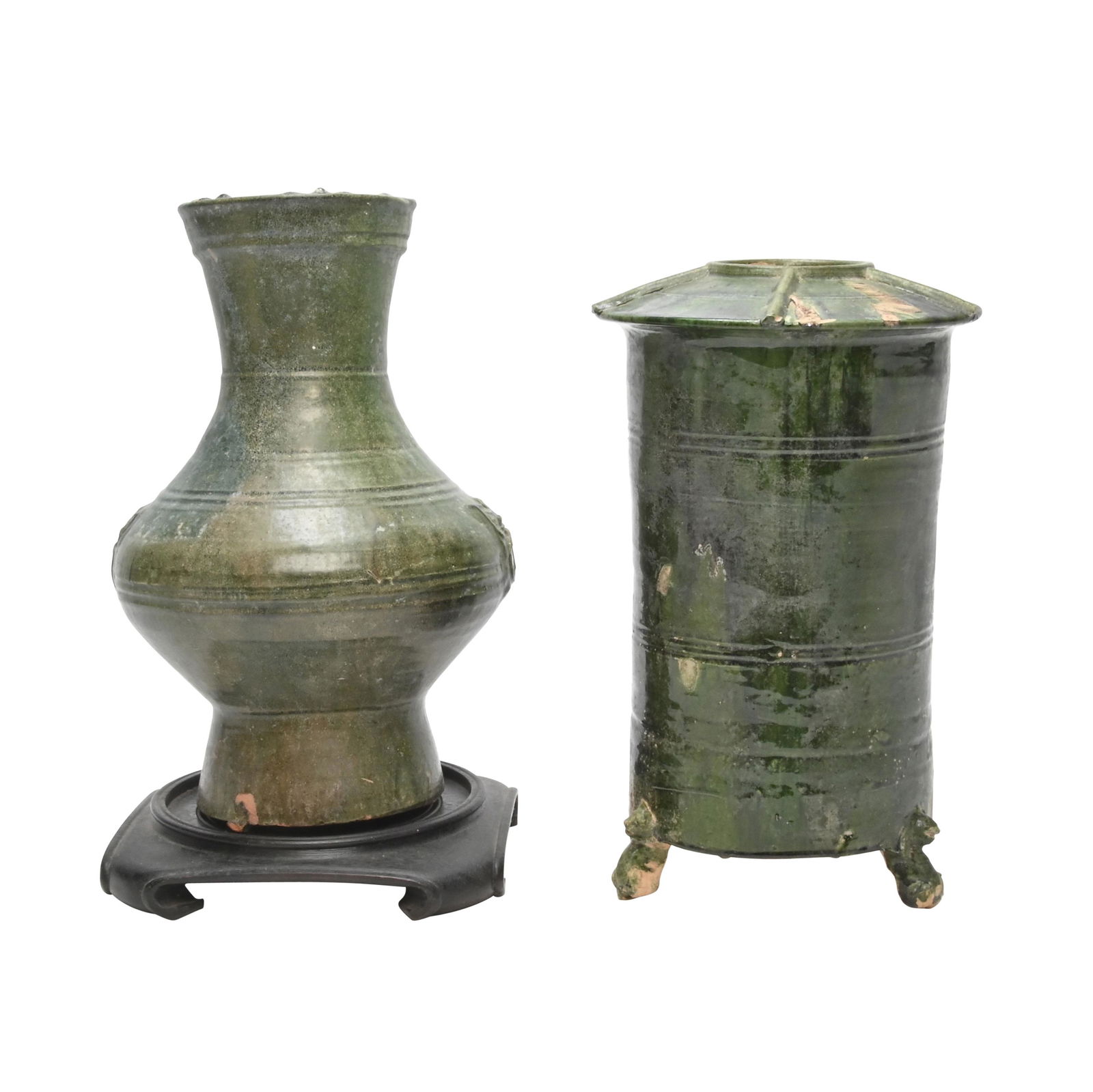 Two Large Han Dynasty Green Glazed Pottery Vessels (1 of 3)