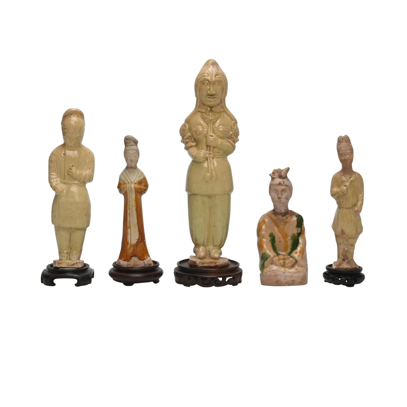 Five Glazed Tang Dynasty Pottery Figures. (1 of 3)