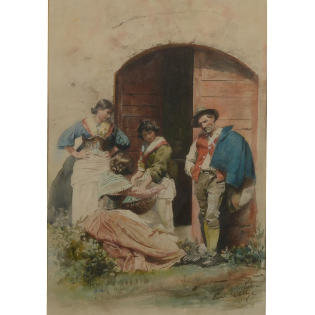 Peter Woltze "Tivoli, Rome" watercolor (1 of 5)