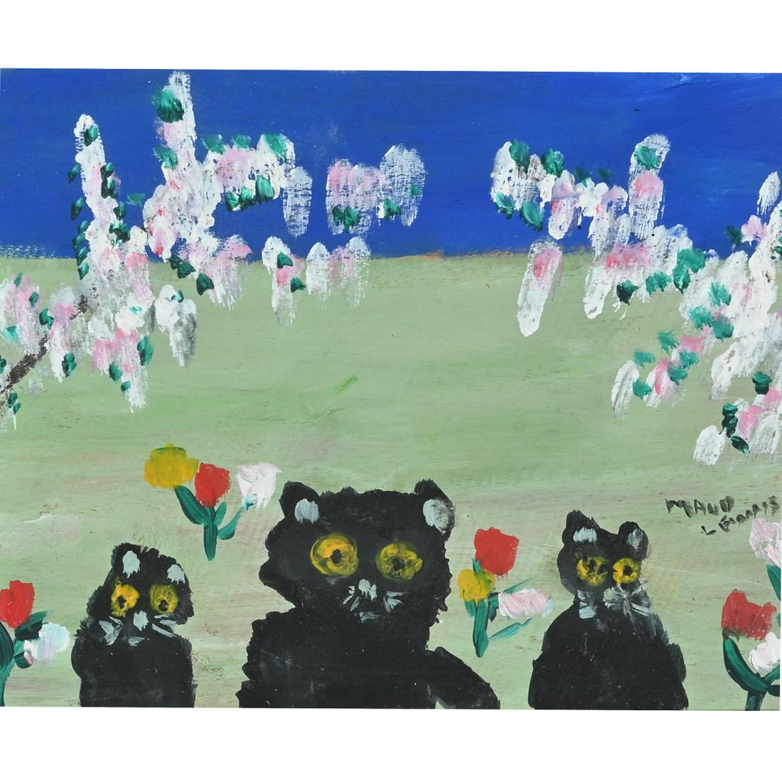Style of Maud Lewis "Cats in the Grass" oil on board (1 of 4)