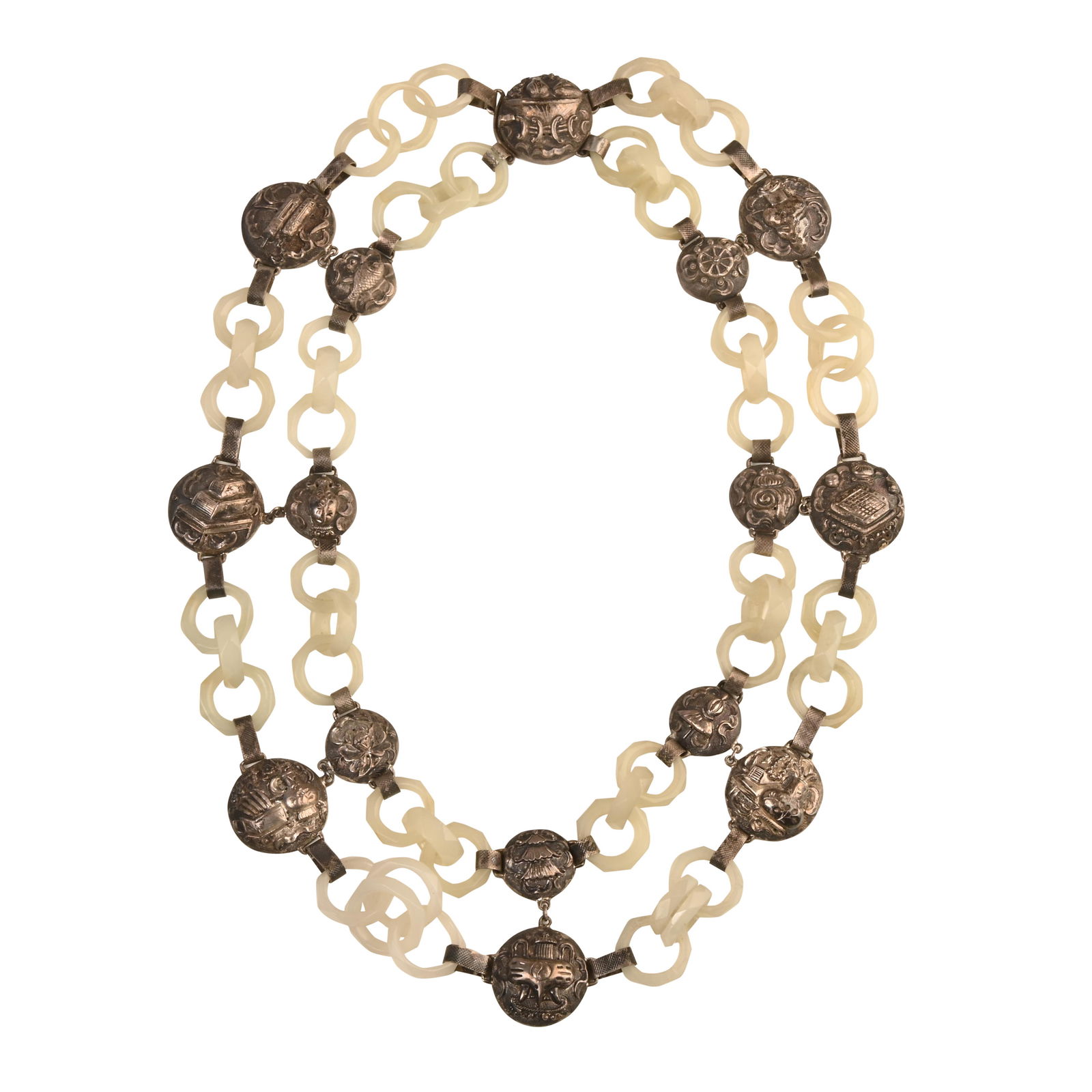 Chinese Mutton Fat Jade, Silver Necklace. (1 of 3)