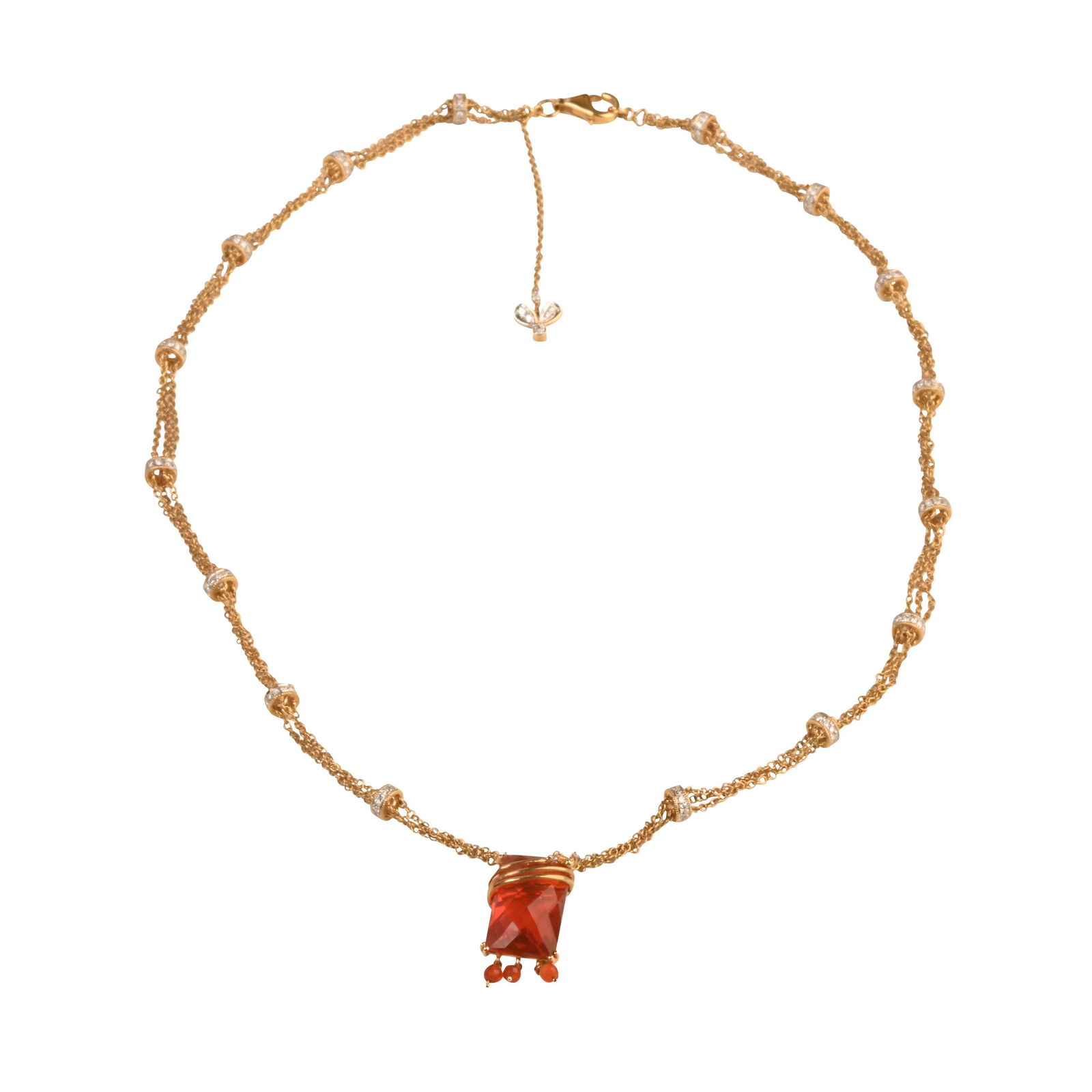 Fire Opal, Diamond, 18k Yellow Gold Necklace. (1 of 4)