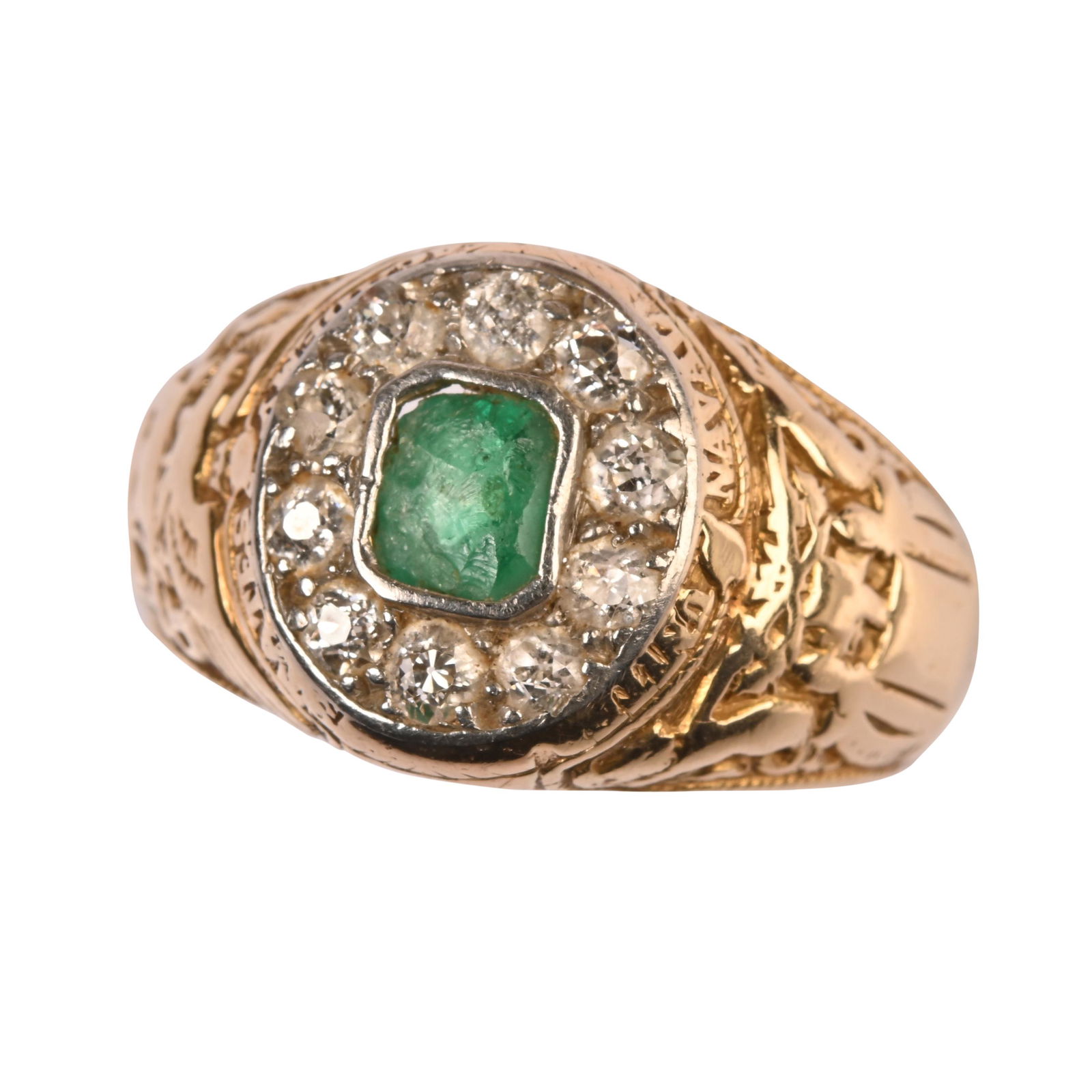 Men's Emerald, Diamond, 14k Yellow Gold US Naval (1 of 3)