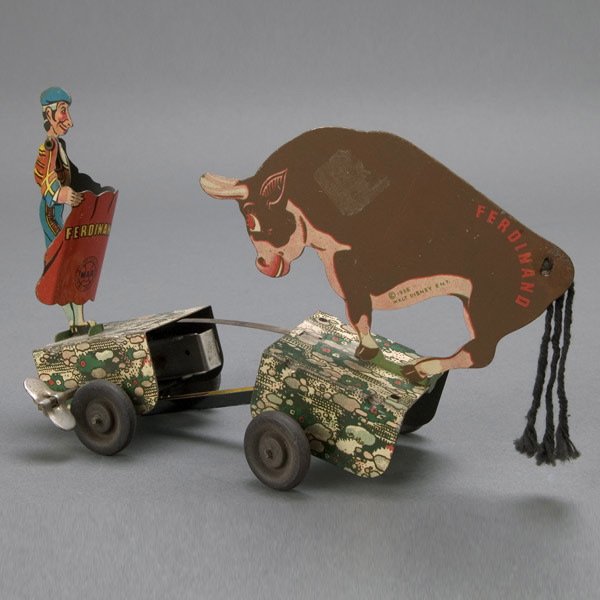 Walt Disney Ferdinand the Bull Toy, 1938: Walt Disney Ferdinand the Bull Mechanical Wind Up Toy, Circa 1938 {Height 5 1/4 inches, length 8 1/4 inches}