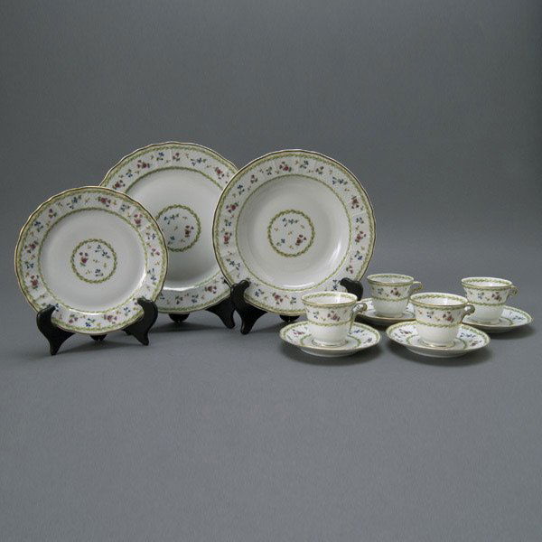 Limoges Porcelain Service in the Artois Pattern: B & C Limoges France Partial Porcelain Dinner Service in the Artois Pattern, retailed by L. Bernardaud & Cie Limoges; including: ten dinner plates (diameter 9 5/8 inches); ten soup plates (diameter 9