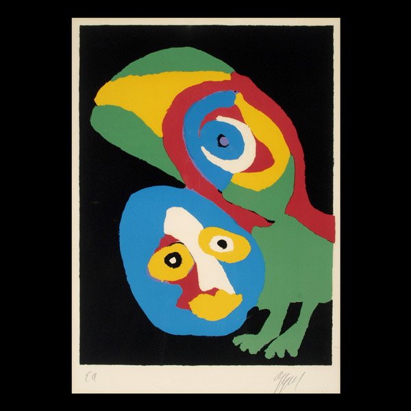 Karel Appel Lithograph, pencil signed. EA: Karel Appel, (France / New York 1921-2006) Mythical Beast. Framed color lithograph. 25 1/4 x 19 1/2 inches, pencil signed lower right; EA lower left