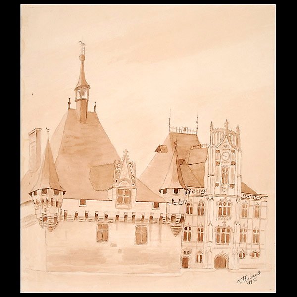 F. Hubarth watercolor, castle