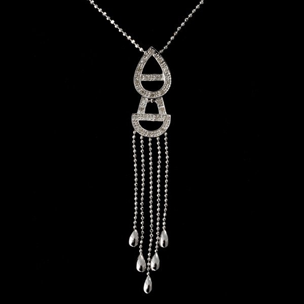 DIAMOND, 18K WHITE GOLD NECKLACE.: DIAMOND, 18K WHITE GOLD NECKLACE. Featuring twenty-three round-cut diamonds weighing a total of approximately 0.20ct, bead set in an 18k white gold tassel style articulated pendant, suspended from an 