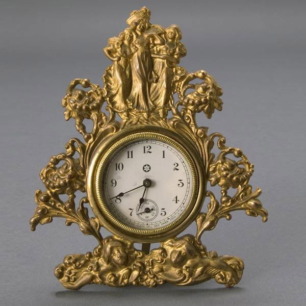 New Haven Clock with Figural Gilt Stand: New Haven Clock with Figural Gilt Stand {Height 5 3/4 inches}