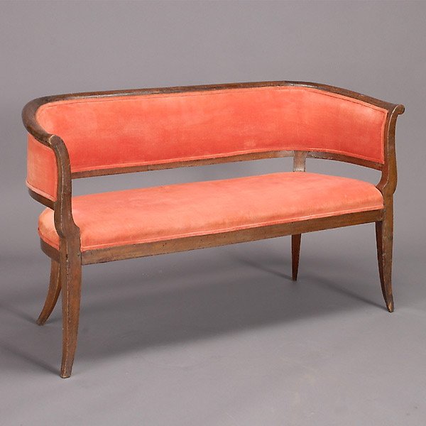 Italian Walnut Settee, Late 18th/Early 19th Centur: Italian Upholstered Walnut Settee, Late 18th/Early 19th Century {Dimensions 33 x 54 1/2 x 20 inches}