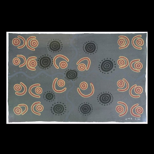 Tribal Print, Signed PTA 9/80: Framed Aboriginal stylr print, Signed PTA and 9/80, 31 x 47 inches