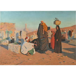 Painting, Ludwig Deutsch, "Breaking the Fast": LUDWIG DEUTSCH (Austrian, 1855ñ1935), "EID-AL-FITR (Breaking the Fast)," 1902, oil on canvas, canvas: 45.25 x 62.5 inches, overall with frame: 50.5 x 68 inches signed lower left, dated, and