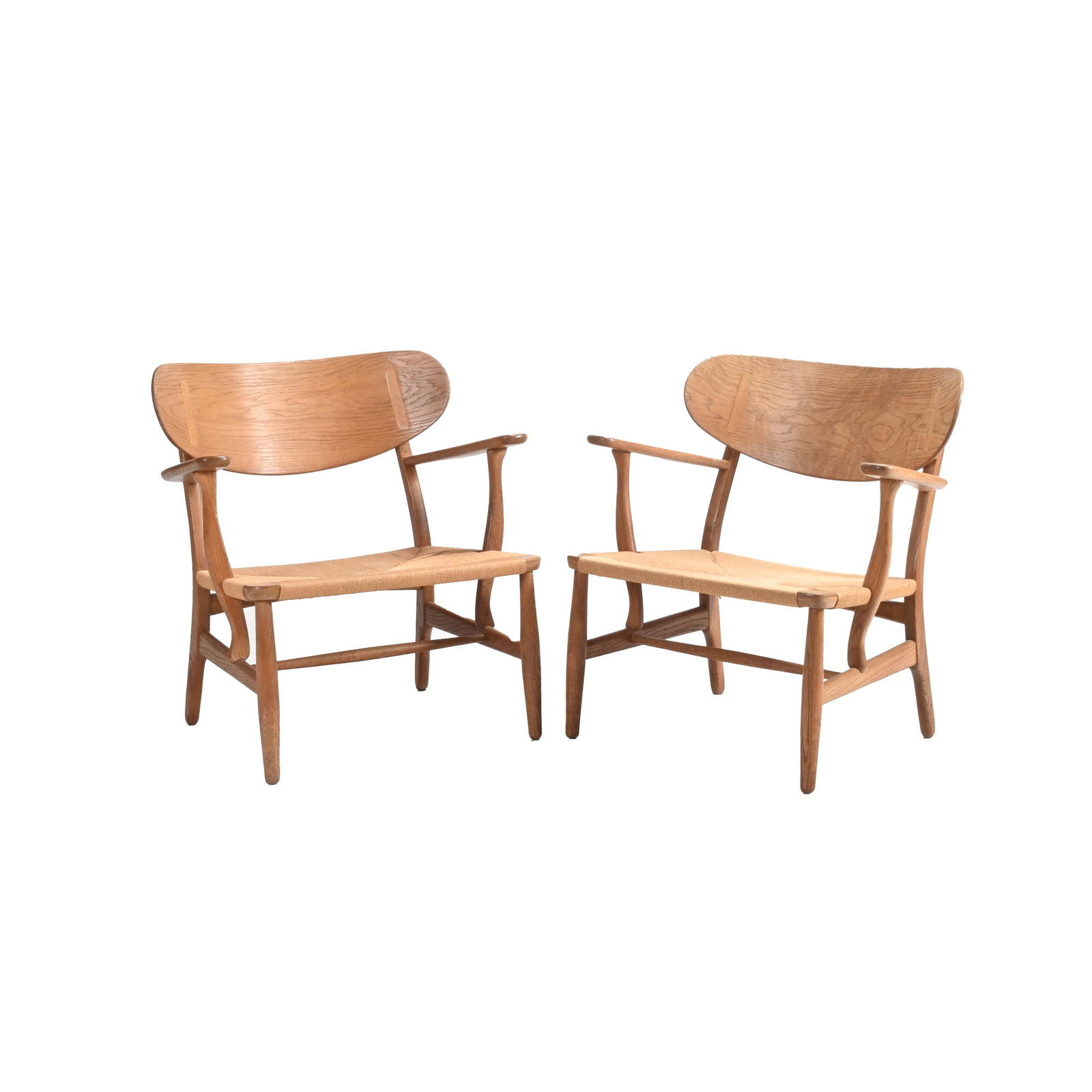 Pair of Hans Wegner CH-22 Pickled Oak and Jute Lounge (1 of 4)