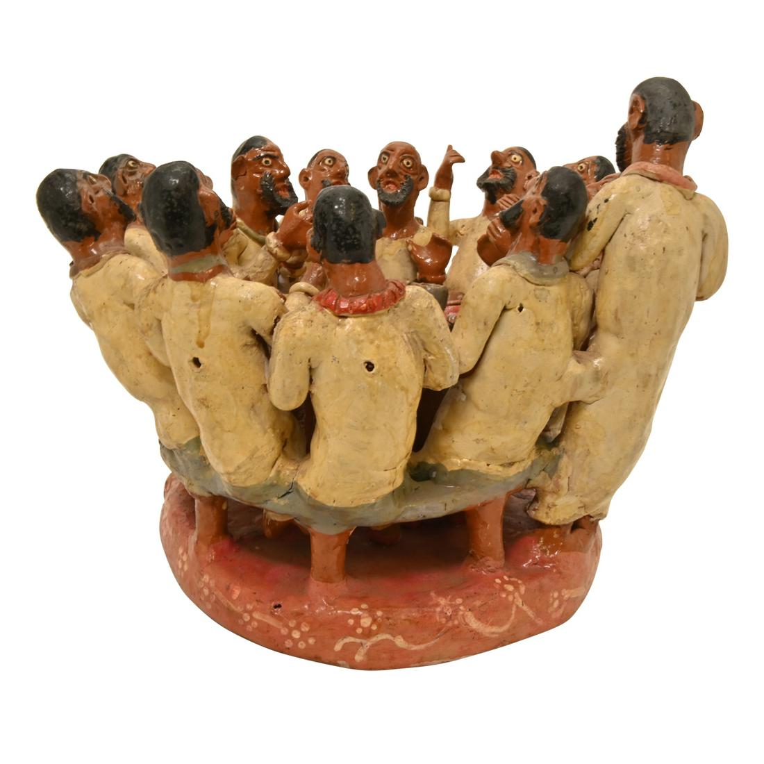 Mexican Pottery Figural Group of Men Eating. (1 of 3)